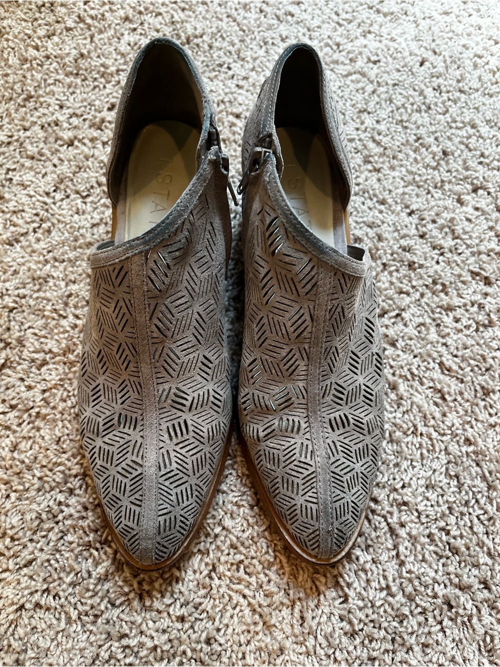 1. State Size 8 Iddah Perforated Suede Slip-On Loafers in Fog (Gray)